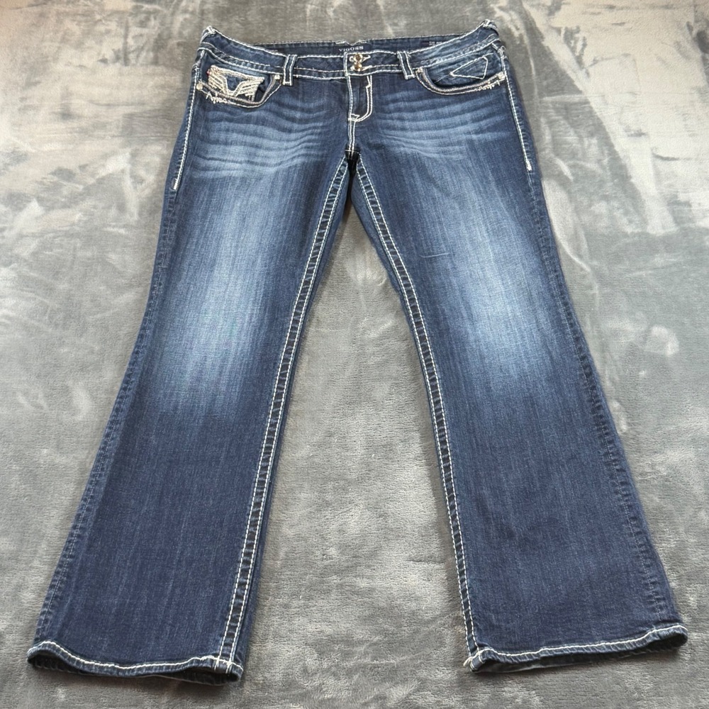 Vigoss Dublin Bootcut Jeans Dark Wash Thick Stitch Embellished Size 15/16 Long